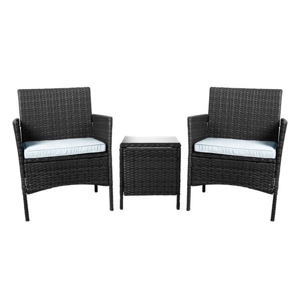 Outdoor Furniture Set Patio Garden 3 Pcs Chair Table Rattan Wicker Cushion Seat