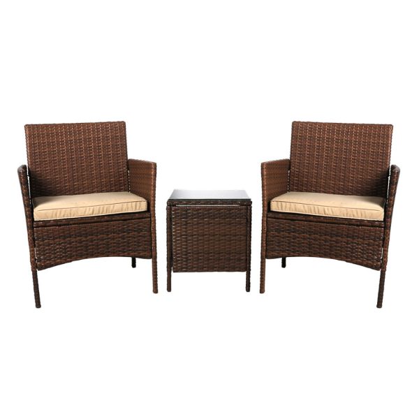 Outdoor Furniture Set Patio Garden 3 Pcs Chair Table Rattan Wicker Cushion Seat