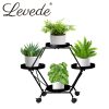 Plant Stand Metal Outdoor Indoor Garden Decor Flower Pot Rack Iron Wheels