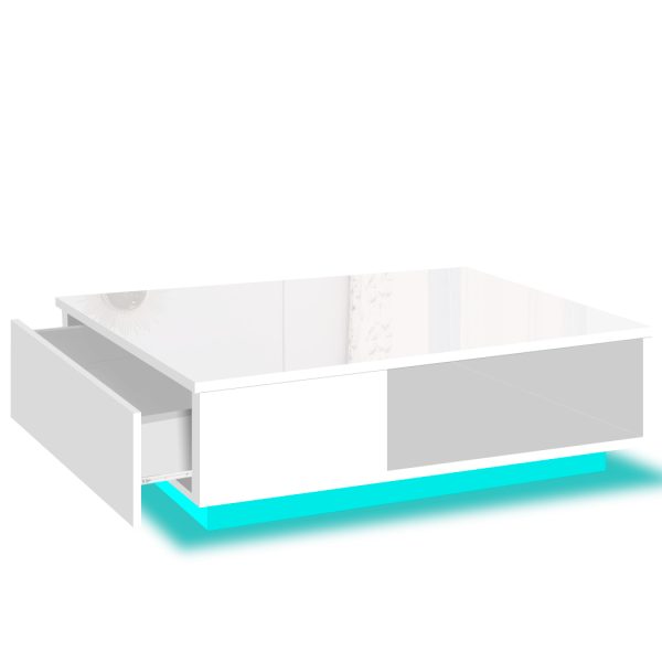 Coffee Table LED Lights High Gloss Storage Drawer Living Room