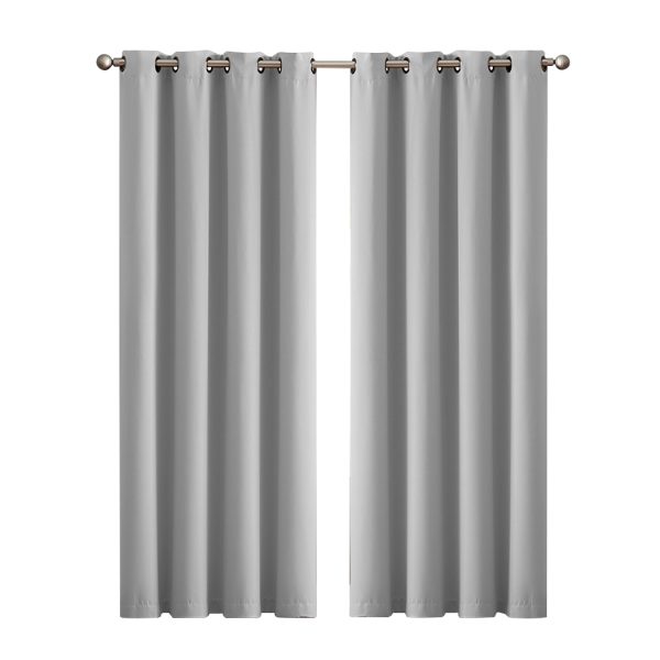 2x Blockout Curtains Panels 3 Layers Eyelet Room Darkening – 132 x 160 cm, Grey