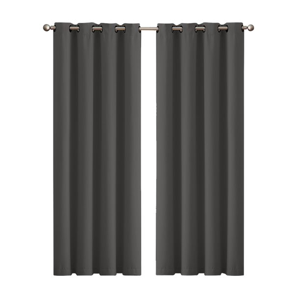 2x Blockout Curtains Panels 3 Layers Eyelet Room Darkening – 132 x 160 cm, Grey