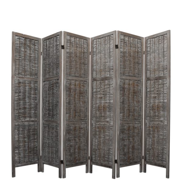 Sherborne Room Divider Screen Privacy Rattan Timber Fold Woven Grey