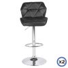 2X Bar Stools Faux Leather Mid High Back Adjustable Crome Base Gas Lift Swivel Chairs