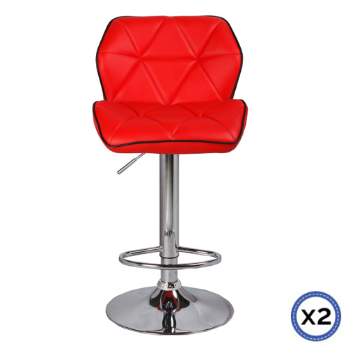 2X Bar Stools Faux Leather Mid High Back Adjustable Crome Base Gas Lift Swivel Chairs