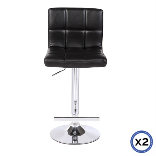 2X Bar Stools Faux Leather Mid High Back Adjustable Crome Base Gas Lift Swivel Chairs