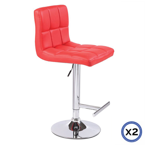 2X Bar Stools Faux Leather Mid High Back Adjustable Crome Base Gas Lift Swivel Chairs