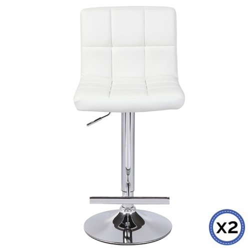 2X Bar Stools Faux Leather Mid High Back Adjustable Crome Base Gas Lift Swivel Chairs