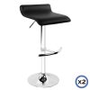 2X Bar Stools Faux Leather Low Back Adjustable Crome Base Gas Lift Slim Seat Swivel Chairs