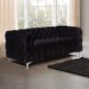 Clydebank Sofa Classic Button Tufted Lounge in Black Velvet Fabric with Metal Legs