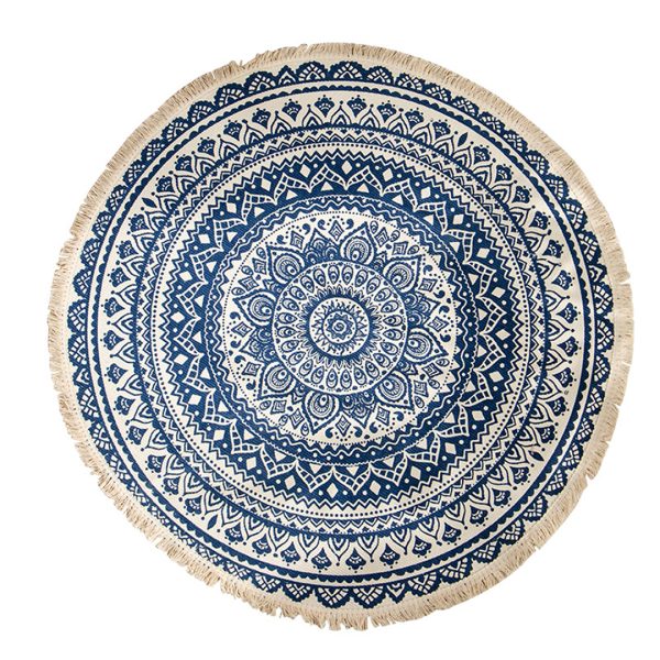 Carpet Soft Linen Bohemian Non-Slip Floor Retro Minimalist Round Rug Home Decor with Tassels