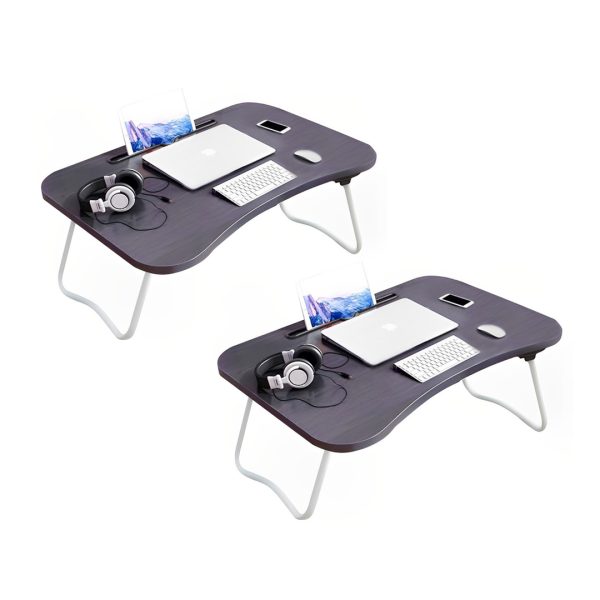 Black Portable Bed Table Adjustable Foldable Bed Sofa Study Table Laptop Mini Desk with Notebook Stand Card Slot Holder Home Decor