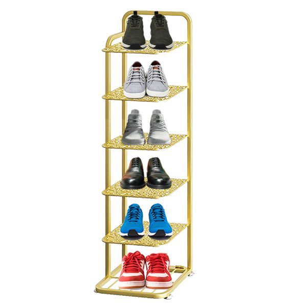 Gold Plated Metal Shoe Organizer Space Saving Portable Footwear Storage Shelf