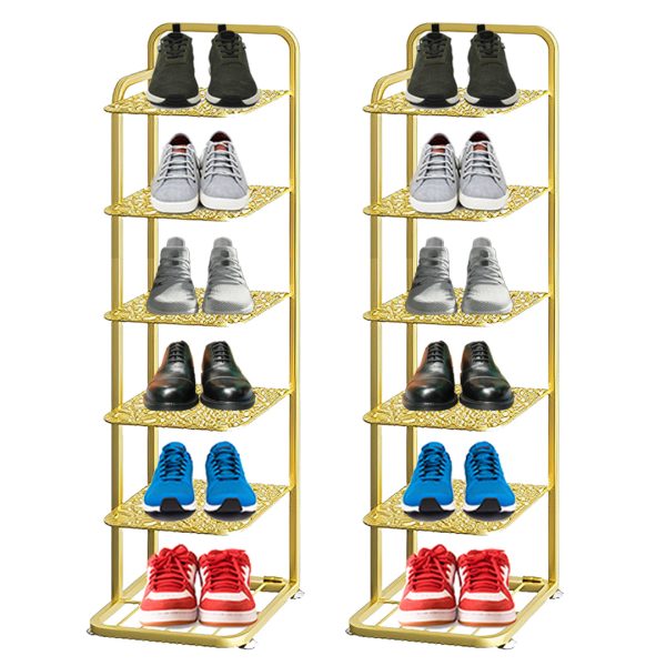 Gold Plated Metal Shoe Organizer Space Saving Portable Footwear Storage Shelf