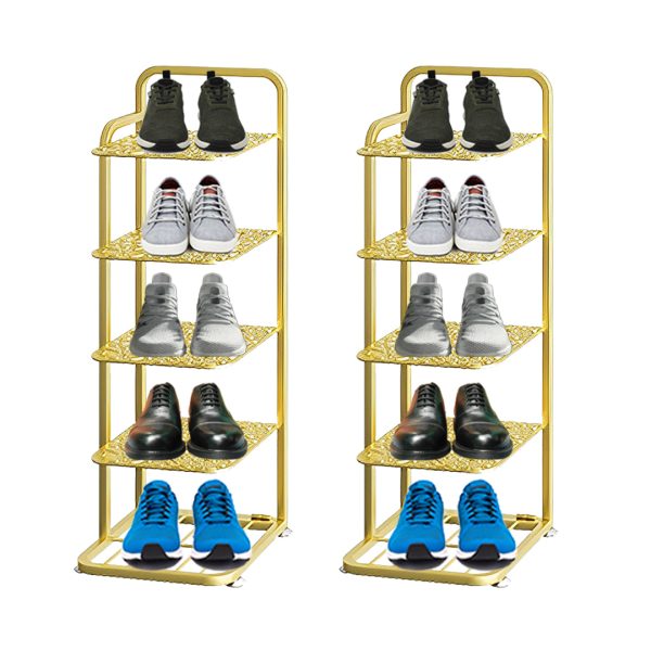 Gold Plated Metal Shoe Organizer Space Saving Portable Footwear Storage Shelf