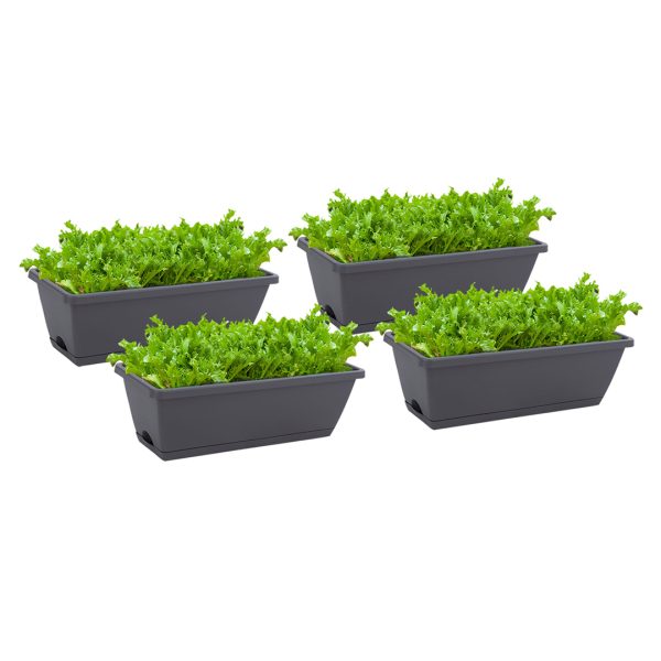 49.5cm Rectangular Planter Vegetable Herb Flower Outdoor Plastic Box with Holder Balcony Garden Décor