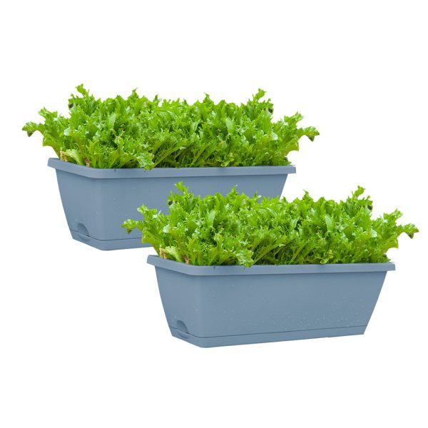 49.5cm Rectangular Planter Vegetable Herb Flower Outdoor Plastic Box with Holder Balcony Garden Décor
