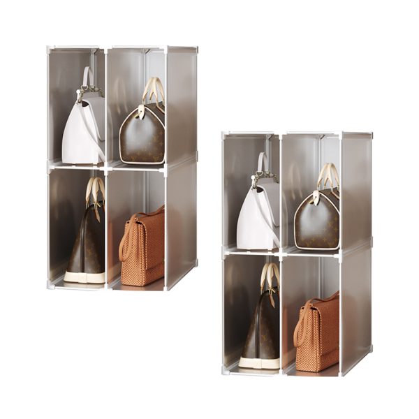 2 Tier Multifunctional PP Plastic Bag Box Portable Cubby DIY Storage Shelves Stackable Handbag Purse Organiser