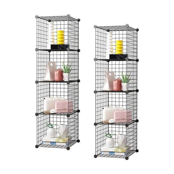 Black Portable Storage Organiser Foldable DIY Modular Grid Space Saving Shelf