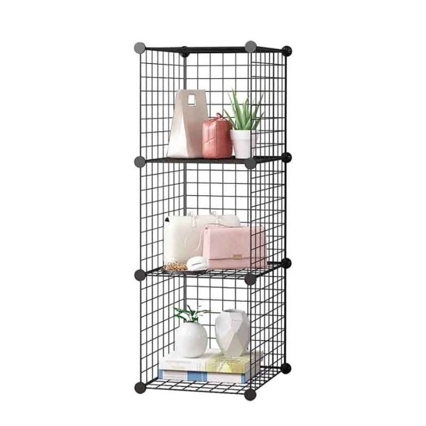 Black Portable Storage Organiser Foldable DIY Modular Grid Space Saving Shelf