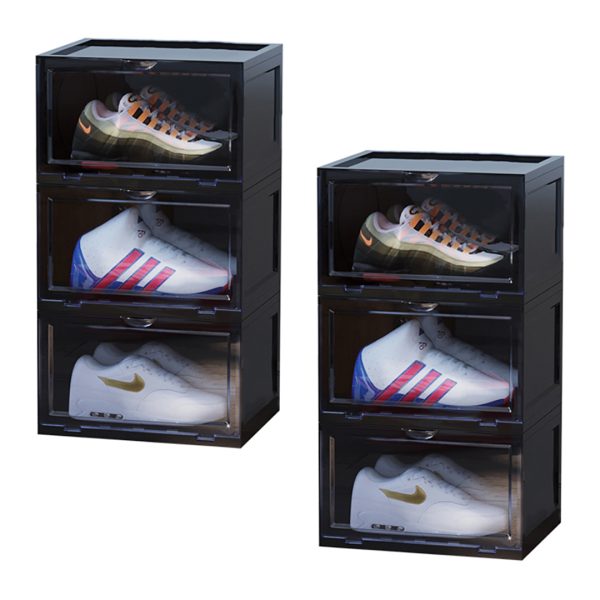 Portable Shoe Organiser Sneaker Footwear Folding Plastic Bin Stackable Storage Box with Magnetic Door