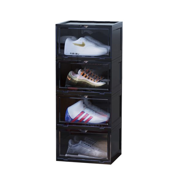 Portable Shoe Organiser Sneaker Footwear Folding Plastic Bin Stackable Storage Box with Magnetic Door