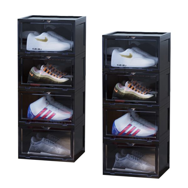 Portable Shoe Organiser Sneaker Footwear Folding Plastic Bin Stackable Storage Box with Magnetic Door