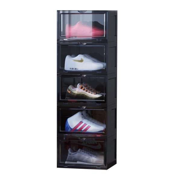 Portable Shoe Organiser Sneaker Footwear Folding Plastic Bin Stackable Storage Box with Magnetic Door