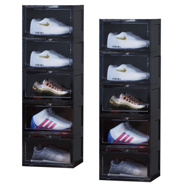 Portable Shoe Organiser Sneaker Footwear Folding Plastic Bin Stackable Storage Box with Magnetic Door