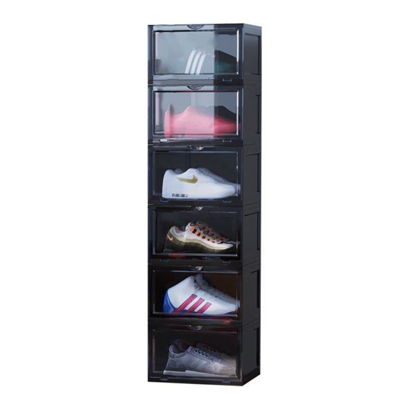 Portable Shoe Organiser Sneaker Footwear Folding Plastic Bin Stackable Storage Box with Magnetic Door