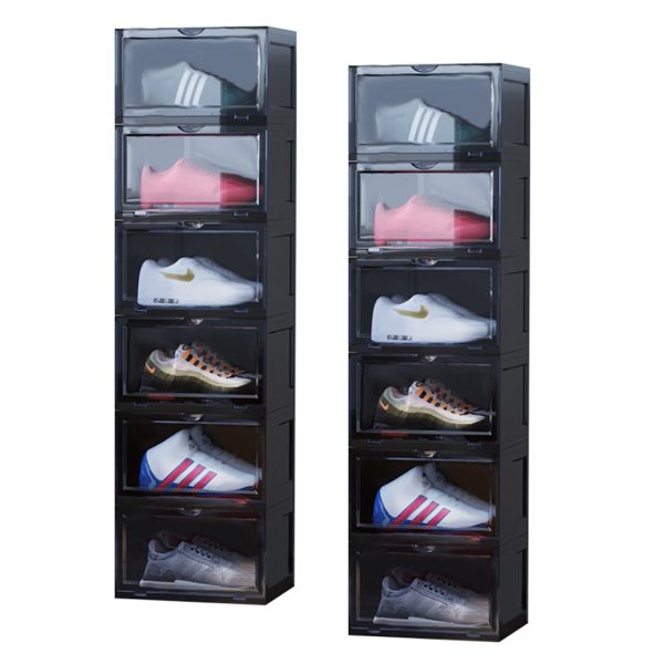 Portable Shoe Organiser Sneaker Footwear Folding Plastic Bin Stackable Storage Box with Magnetic Door