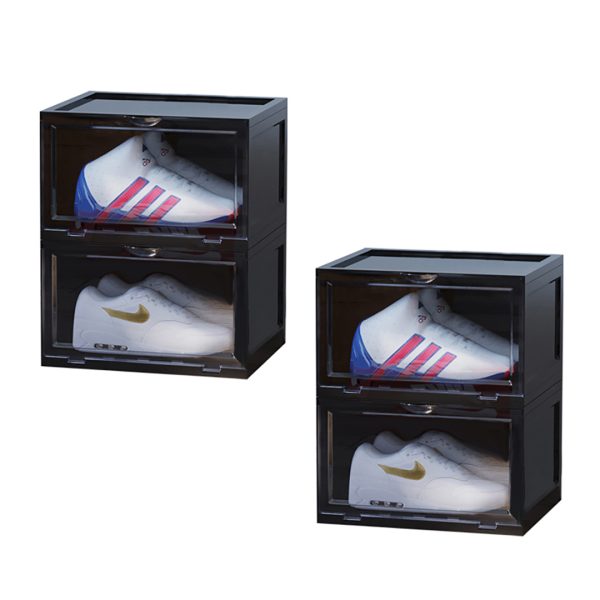 Portable Shoe Organiser Sneaker Footwear Folding Plastic Bin Stackable Storage Box with Magnetic Door