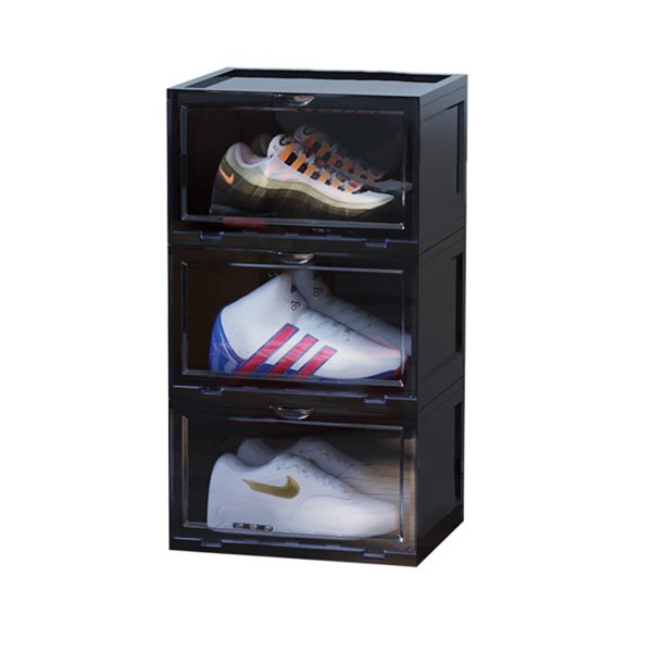 Portable Shoe Organiser Sneaker Footwear Folding Plastic Bin Stackable Storage Box with Magnetic Door