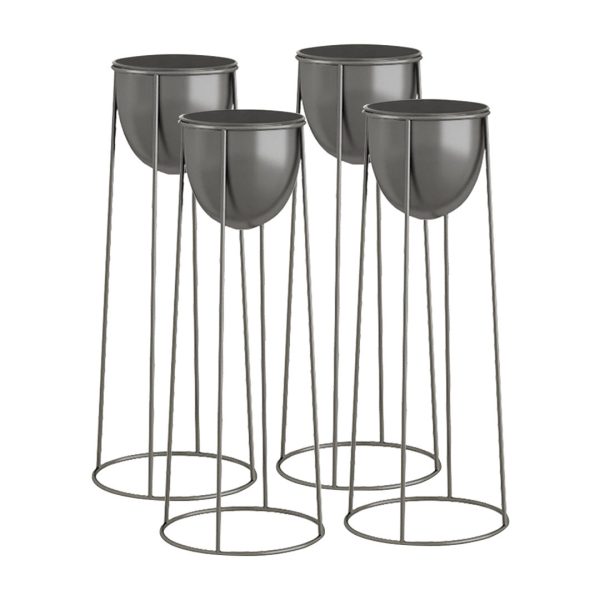 Round Wire Metal Flower Pot Stand with Black Flowerpot Holder Rack Display