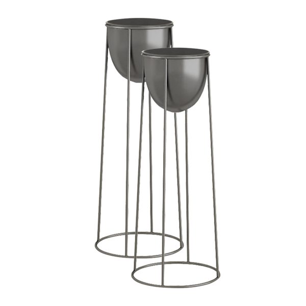 Round Wire Metal Flower Pot Stand with Black Flowerpot Holder Rack Display
