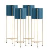 2 Layer Gold Metal Plant Stand with Blue Flower Pot Holder Corner Shelving Rack Indoor Display