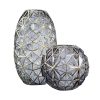 Colored Diamond Cut Glass Flower Vase Round Jar Home Decor with Gold Accent