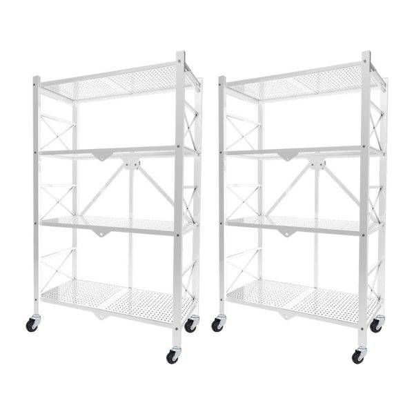 Steel Foldable Display Stand Multi-Functional Shelves Portable Storage Organizer with Wheels