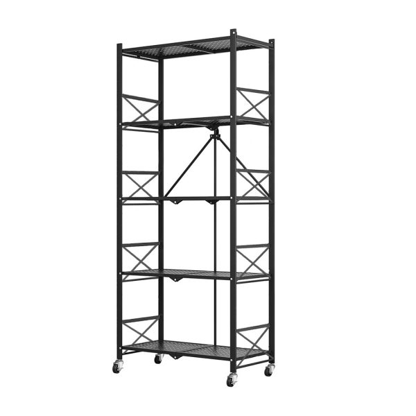 Steel Foldable Display Stand Multi-Functional Shelves Portable Storage Organizer with Wheels