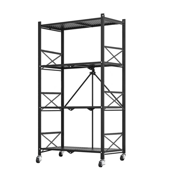 Steel Foldable Display Stand Multi-Functional Shelves Portable Storage Organizer with Wheels