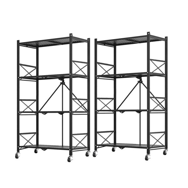Steel Foldable Display Stand Multi-Functional Shelves Portable Storage Organizer with Wheels