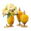 3x Ceramic Oval Flower Vase with Blue Flower Set