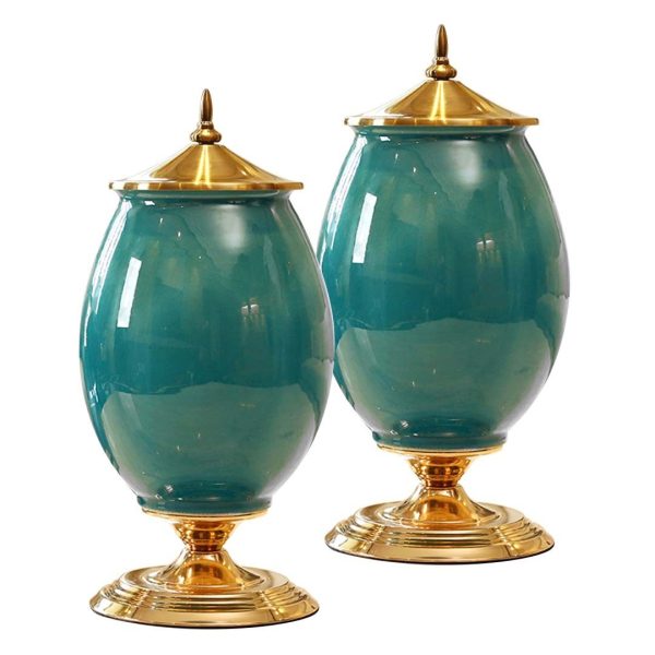 40.5cm Ceramic Oval Flower Vase with Gold Metal Base