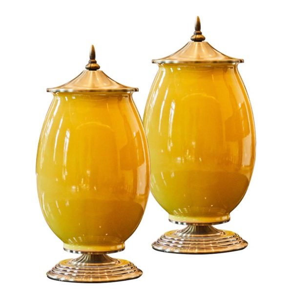 40.5cm Ceramic Oval Flower Vase with Gold Metal Base