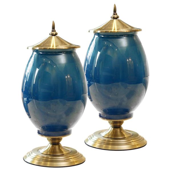 40.5cm Ceramic Oval Flower Vase with Gold Metal Base