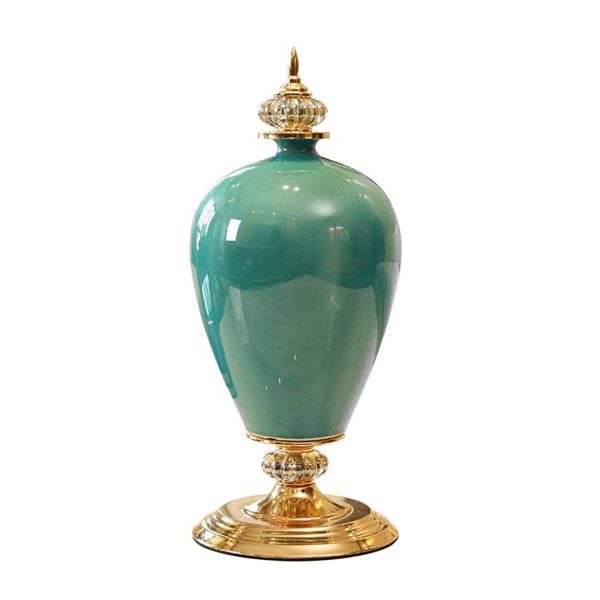 42.50cm Ceramic Oval Flower Vase with Gold Metal Base