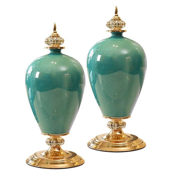 42.50cm Ceramic Oval Flower Vase with Gold Metal Base