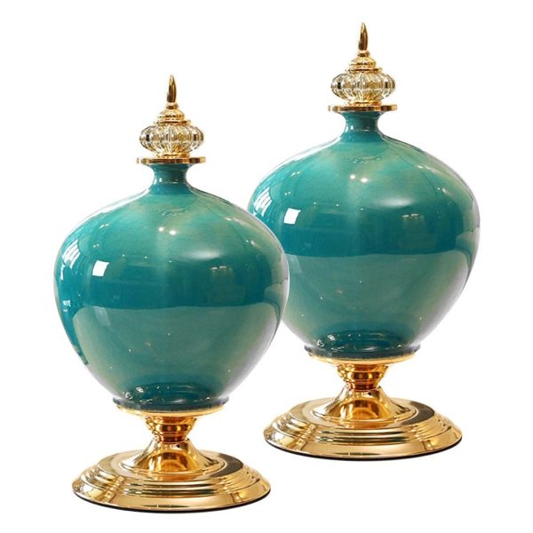 38.50cm Ceramic Oval Flower Vase with Gold Metal Base