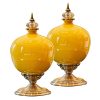 38.50cm Ceramic Oval Flower Vase with Gold Metal Base