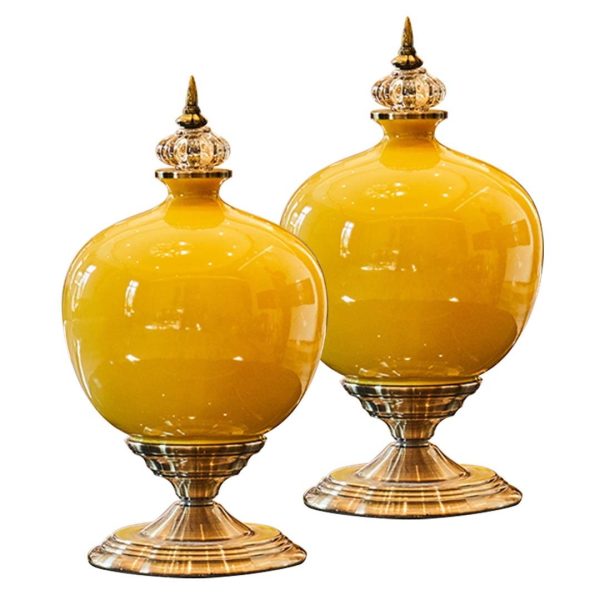 38.50cm Ceramic Oval Flower Vase with Gold Metal Base